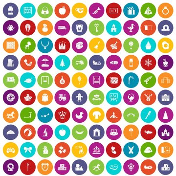 100 nursery school icons set color