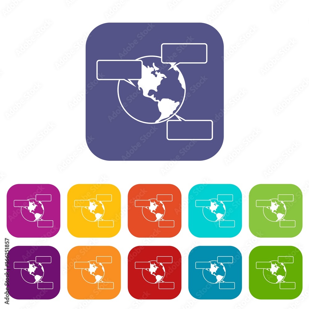 Poster globe and empty speech bubbles icons set