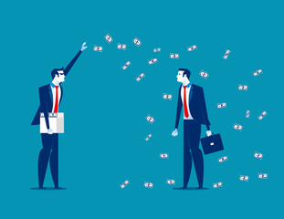 Millionaire throwing money. Concept business vector illustration.