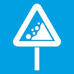 Falling rocks warning traffic sign icon white