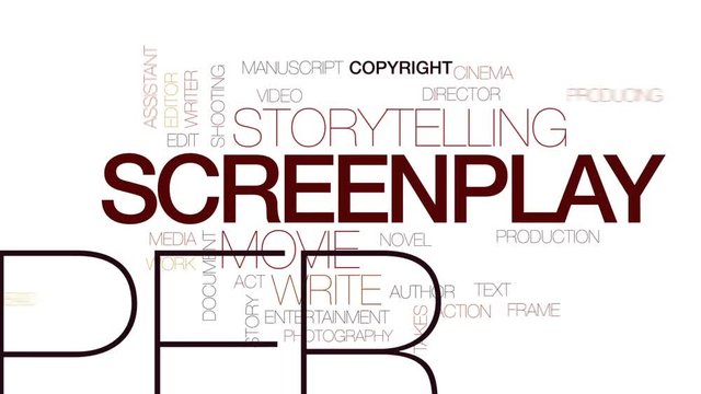 Screenplay animated word cloud, text design animation. Kinetic typography.