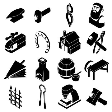Blacksmith tools icons set, simple style