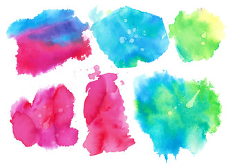 Colorful abstract watercolor texture stain with splashes and spatters. Modern creative watercolor background for trendy design.