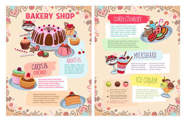 Vector poster of bakery sweet desserts and cakes