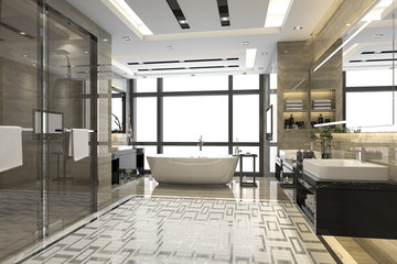 3d rendering modern loft bathroom with luxury tile decor