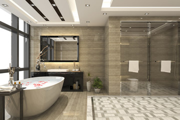Naklejka na ściany i meble 3d rendering modern loft bathroom with luxury tile decor