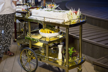 Lamb baked in salt. Meat baked in a salt crust with vegetables. Meat in the salt crust burns.