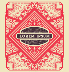 Card design with engraving and  floral details.