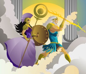 zeus jupiter and palas athena minerva greek roman mythology god of the ray and goddess of the wisdom © matiasdelcarmine
