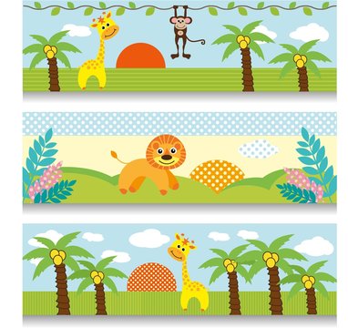 Africa baby clipart giraffe monkey trees clouds
