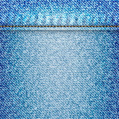 Blue denim texture background. Jeans pattern. Dark blue jeans cloth. Vector.