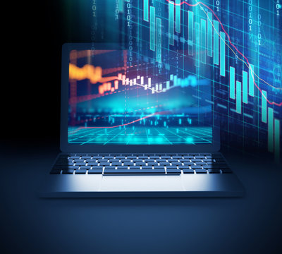 technical financial graph on laptop screen 3d illustration