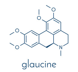 Glaucine alkaloid molecule. Found in yellow hornpoppy (Glaucium flavum) and a number of other plants. Skeletal formula.