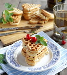 Waffles with cherry jam