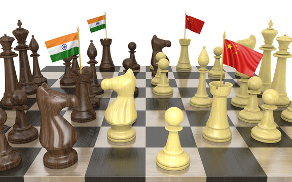 India and China foreign policy strategy and power struggle, 3D rendering
