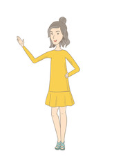 Hippie woman pointing at something by her hand.