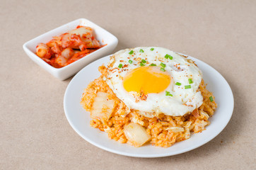 Kimchi fried rice with fried egg on top ready to eating,Korean food