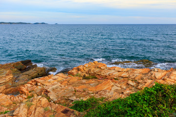 Mountain the sea beach landscape with sunset at Khao Laem Ya National Park Rayong, Thailand