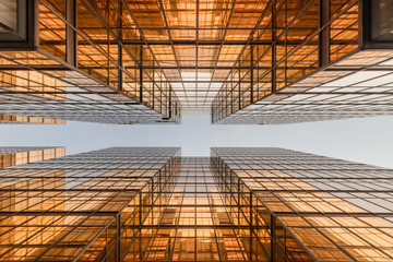 Gold colour office building tower facade  in business center