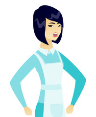 Young asian angry cleaner screaming.