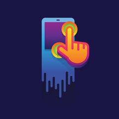 smart phone icon. logo. symbol. Touch screen instruktion. Colorful. on blue background. design