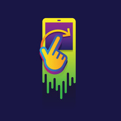 smart phone icon. logo. symbol. Touch screen instruktion. Colorful. on blue background. design