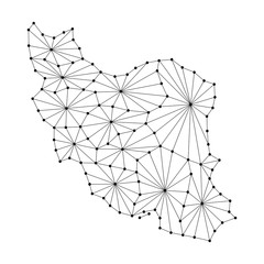 Iran map of polygonal mosaic lines network, rays and dots vector illustration.