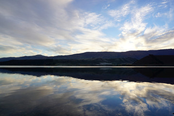 Beautiful landscape of the meadow and river at twilight time in New Zealand