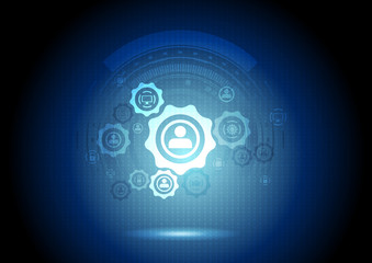 Abstract communication background with gears and icons
