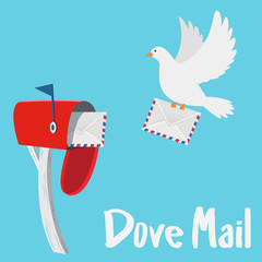 Dove sending a letter to a red mail box