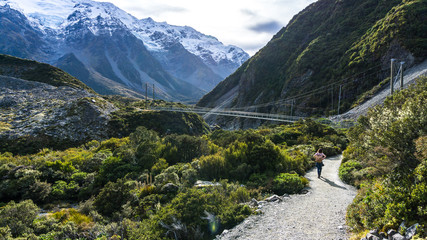 Suspension bridge in mountains
