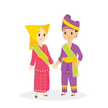Indonesia - Padang couple wearing traditional dress vector illustration