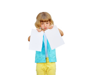 Little girl with sheets of paper