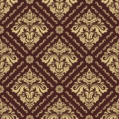 Classic seamless vector brown and golden pattern. Traditional orient ornament. Classic vintage background