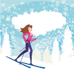 Girl skiing in winter day