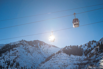 ALMATY, KAZAKHSTAN - February 8, 2017: Shymbulakski resort. It is located in the upper part of the Medeu Valley in the Zaiilisky Alatau mountain range.