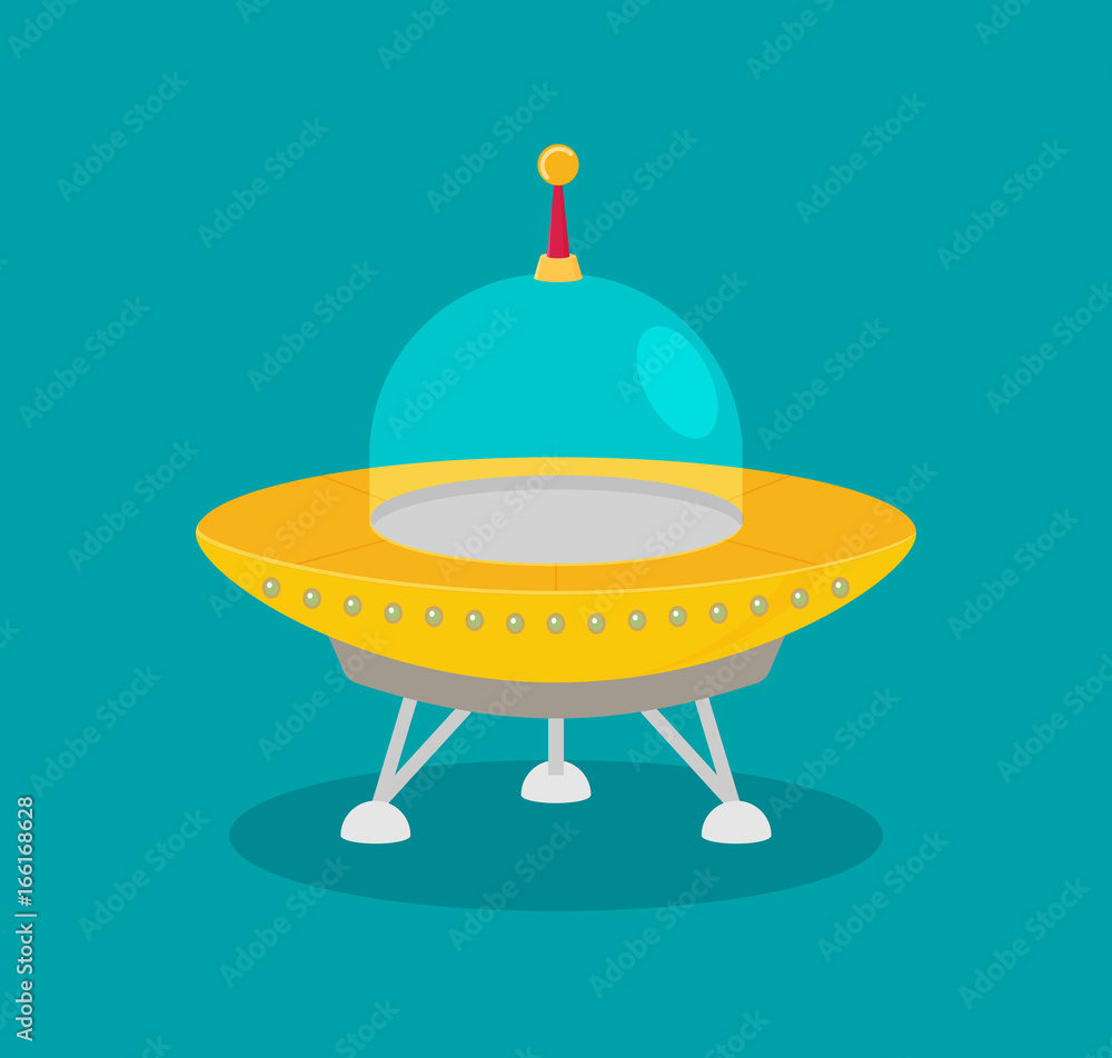 Aufkleber spaceship, flat vector isolated on color background