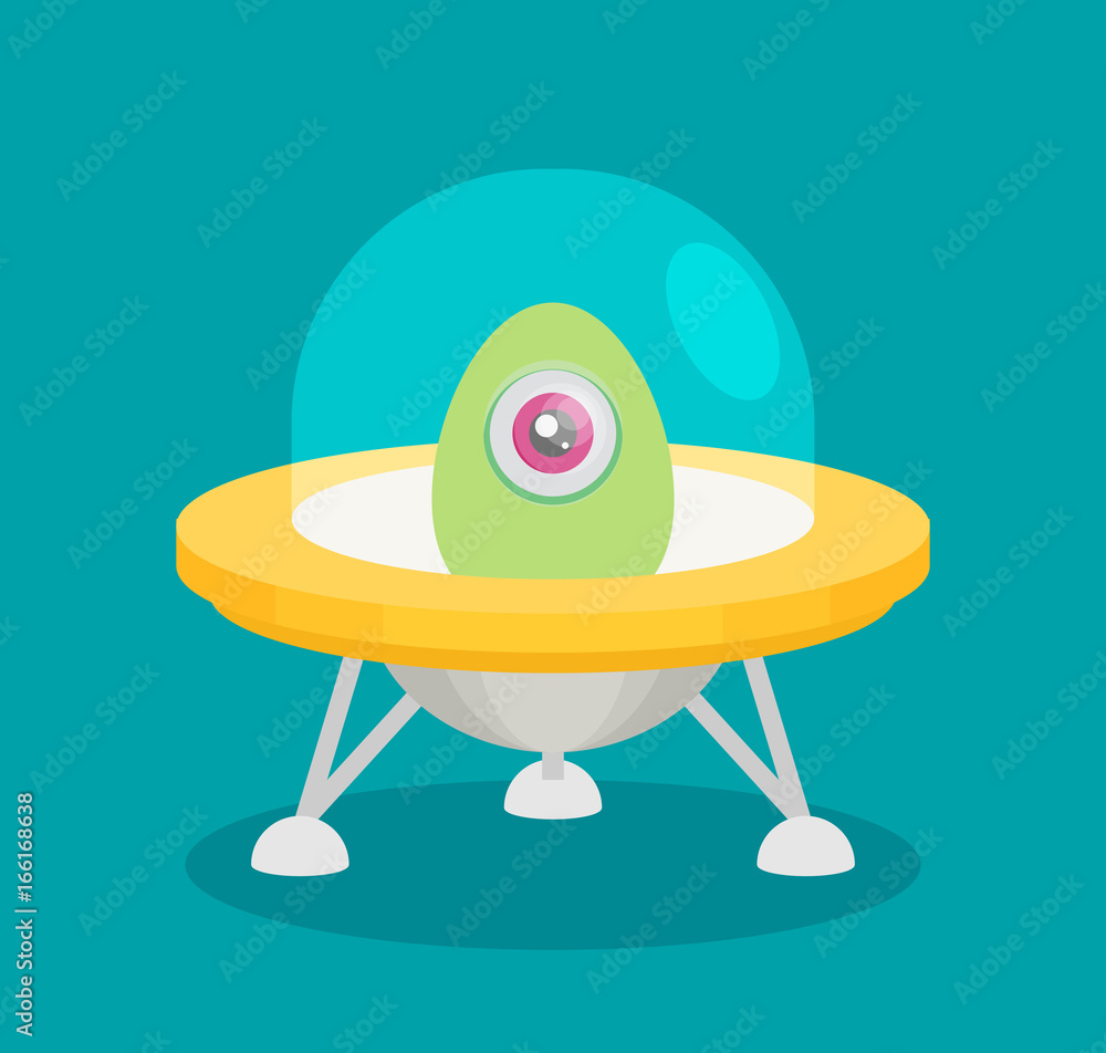 Aufkleber spaceship, flat vector isolated on color background