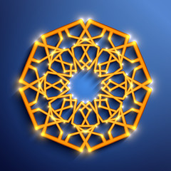 Islamic 3D glowing ornament, arabic style mandala. Vector illustration.