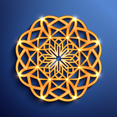 Islamic 3D glowing ornament, arabic style mandala. Vector illustration.