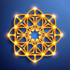 Islamic 3D glowing ornament, arabic style mandala. Vector illustration.