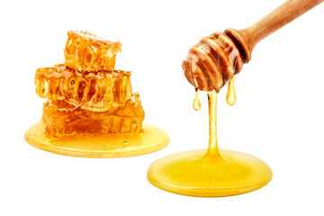 Fresh honeycomb with honey on a white background.