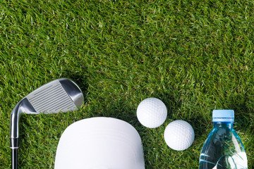 Set of golf on a background of green grass