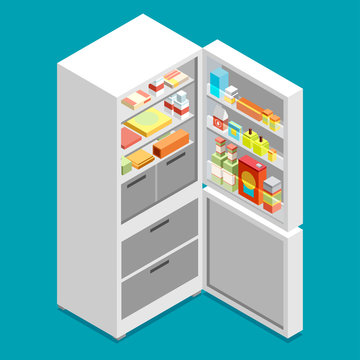 Isometric fridge. flat illustration icon.