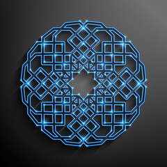 Islamic 3D glowing ornament, arabic style mandala. Vector illustration.