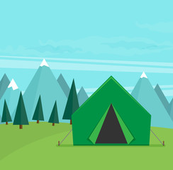 Vector vintage background with forest, mountains and hills