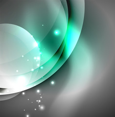 Digital illustration, glowing waves and circles
