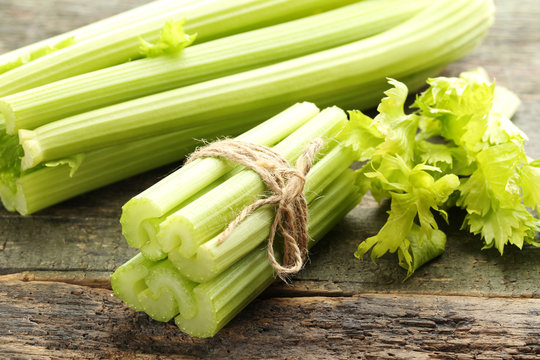 Celery on the wooden table