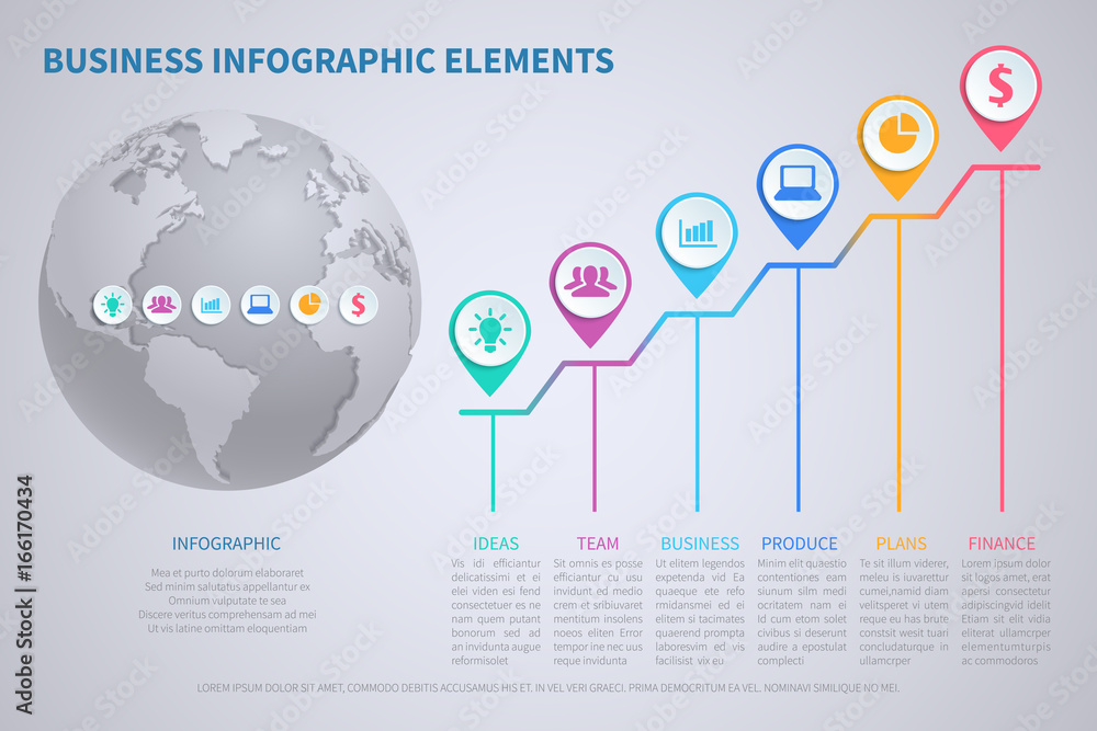 Poster modern vector business globalization infographic template with 3d world globe and charts