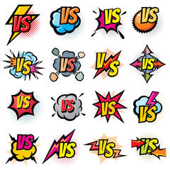 Battle competition versus vector logos set. Vs rivals challenge emblems and labels